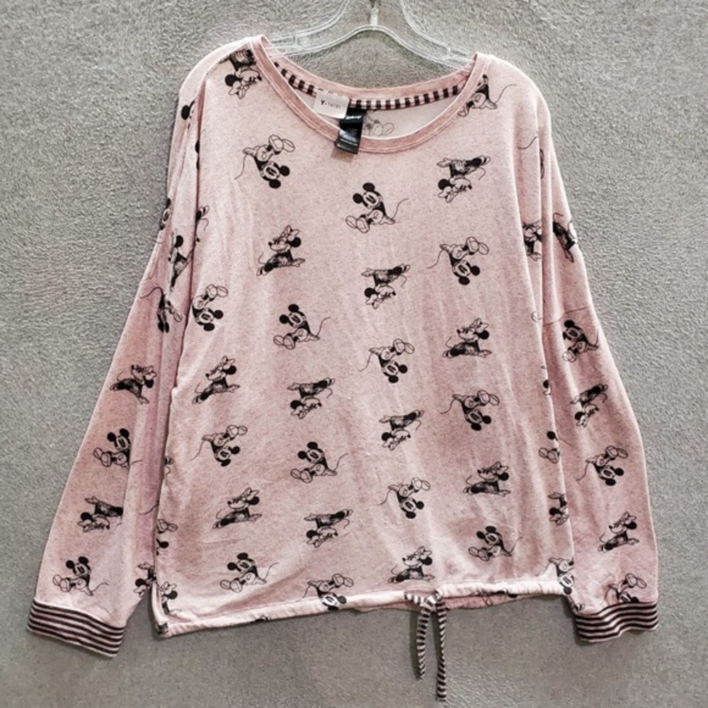 Disney Women Sleepwear 2XL Pink Pajama Top Sweatshirt Mickey‎ Allover Print